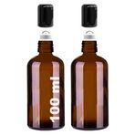 Afracam 100 ml Çelik Roll On Şişesi 100 cc Sızdırmaz Siyah Kapaklı Cam Şişe 2 Adet (Amber, 100)