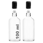 Afracam 100 ml Çelik Roll On Şişesi 100 cc Sızdırmaz Siyah Kapaklı Cam Şişe 2 Adet (Şeffaf, 100)