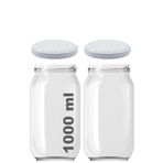 Afracam 1000 ml Konserve Kavanoz Metal Kapaklı Şeffaf Cam 1000 cc Paşabahçe 2 Adet (Beyaz Kapak)