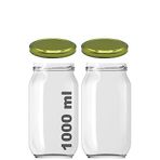 Afracam 1000 ml Konserve Kavanoz Metal Kapaklı Şeffaf Cam 1000 cc Paşabahçe 2 Adet (Gold Kapak)