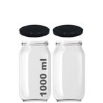 Afracam 1000 ml Konserve Kavanoz Metal Kapaklı Şeffaf Cam 1000 cc Paşabahçe 2 Adet (Siyah Kapak)