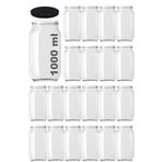 Afracam 1000 ml Konserve Kavanoz Metal Kapaklı Şeffaf Cam 1000 cc Paşabahçe 20 Adet (Siyah Kapak)