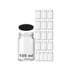Afracam 105 cc Kavanoz Metal Siyah Konserve Kapaklı 105 cc Şeffaf Cam Kavanoz 16 Adet - 105 ml