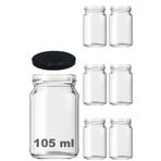 Afracam 105 ml Metal Siyah Kapaklı 105 Cc Şeffaf Kısa Cam Kavanoz 6 Adet