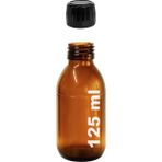 Afracam 125 ml Yuvarlak Ecza Şurup Şişesi Kilitli Siyah Kapaklı 125 cc Amber Kahverengi Cam Şişe 1 Adet