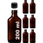 Afracam 200 ml Yassı Ecza Şurup Şişesi Kilitli Siyah Kapaklı 200 cc Amber Kahverengi Cam Şişe 6 Adet - 201 ml