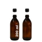Afracam 200 ml Yuvarlak Ecza Şurup Şişesi Kilitli Siyah Kapaklı 200 Cc Amber Kahverengi Cam Şişe 2 Adet