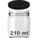 Afracam 210 cc Kavanoz Metal Siyah Konserve Kapaklı 210 ml Şeffaf Cam Kavanoz 1 Adet