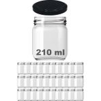 Afracam 210 cc Kavanoz Metal Siyah Konserve Kapaklı 210 ml Şeffaf Cam Kavanoz 30 Adet