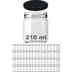 Afracam 210 cc Kavanoz Metal Siyah Konserve Kapaklı 210 ml Şeffaf Cam Kavanoz 60 Adet
