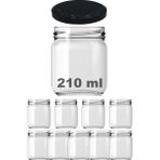 Afracam 210 cc Kavanoz Metal Siyah Konserve Kapaklı 210 ml Şeffaf Cam Kavanoz 9 Adet