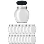 Afracam 210 ml Metal Siyah Konserve Kapaklı 210 Cc Şeffaf Yumurta Cam Kavanoz 15 Adet
