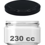 Afracam 230 cc Kavanoz Metal Siyah Konserve Kapaklı 230 ml Şeffaf Cam Kavanoz 1 Adet - Şeffaf - Siyah