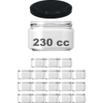Afracam 230 cc Kavanoz Metal Siyah Konserve Kapaklı 230 ml Şeffaf Cam Kavanoz 18 Adet - Şeffaf - Siyah