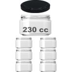 Afracam 230 cc Kavanoz Metal Siyah Konserve Kapaklı 230 ml Şeffaf Cam Kavanoz 6 Adet - Şeffaf - Siyah
