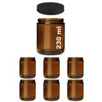 Afracam 230 ml Cam Kavanoz Amber Mumluk 230 Cc Metal Siyah Kapaklı Mum Kavanozu Kahverengi 6 Adet