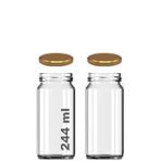 Afracam 244 ml Kavanoz Metal Gold Konserve Kapaklı 244 Cc Şeffaf Uzun Cam Kavanoz 2 Adet