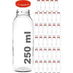 Afracam 250 ml Şeffaf Hale Cam Şişe, Altın Metal Kapak Meyve Suyu Şişesi, 250 Cc, Yerli Üretim, 1 Adet - Kırmızı - 35 Adet