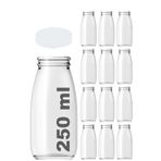 Afracam 250 ml Şeffaf Süt, Ayran, Su, Limonata, Meşrubat Şişesi 250 Cc Askılı Kapaklı Cam Şişe 12 Adet