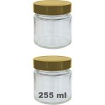 Afracam 255 ml Kavanoz Altın Derin Kapaklı 255 cc Şeffaf Reçel, Marmelat Cam Kavanoz Deep 2 Adet