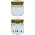 Afracam 255 ml Kavanoz Metal Derin Kapaklı 255 Cc Şeffaf Reçel, Marmelat Cam Kavanoz Deep 2 Adet (Altın Kapak)