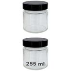 Afracam 255 ml Kavanoz Metal Derin Kapaklı 255 Cc Şeffaf Reçel, Marmelat Cam Kavanoz Deep 2 Adet (Siyah Kapak)
