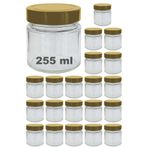 Afracam 255 ml Kavanoz Metal Derin Kapaklı 255 Cc Şeffaf Reçel, Marmelat Cam Kavanoz Deep 20 Adet (Altın Kapak)