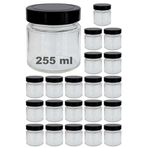 Afracam 255 ml Kavanoz Metal Derin Kapaklı 255 Cc Şeffaf Reçel, Marmelat Cam Kavanoz Deep 20 Adet (Siyah Kapak)