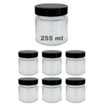 Afracam 255 ml Kavanoz Metal Derin Kapaklı 255 Cc Şeffaf Reçel, Marmelat Cam Kavanoz Deep 6 Adet (Siyah Kapak)