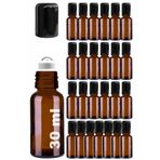 Afracam 30 ml Çelik Roll On Şişesi 30 cc Sızdırmaz Siyah Kapaklı Cam Şişe 25 Adet (Amber, 30)