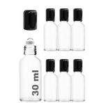 Afracam 30 ml Çelik Roll On Şişesi 30 cc Sızdırmaz Siyah Kapaklı Cam Şişe 6 Adet (Şeffaf, 30)
