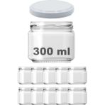 Afracam 300 cc Kavanoz Metal Beyaz Konserve Kapaklı 300 ml Şeffaf Cam Kavanoz 10 Adet