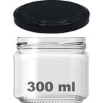 Afracam 300 cc Kavanoz Metal Siyah Konserve Kapaklı 300 ml Şeffaf Cam Kavanoz 1 Adet
