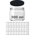 Afracam 300 cc Kavanoz Metal Siyah Konserve Kapaklı 300 ml Şeffaf Cam Kavanoz 24 Adet