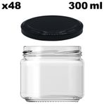 Afracam 300 Ml Metal Siyah Kapaklı Şeffaf Cam Kavanoz 48 Adet