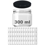 Afracam 300 ml Metal Siyah Konserve Kapaklı 300 Cc Şeffaf Magnolya Cam Kavanoz 48 Adet