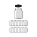 Afracam 340 cc Kavanoz Metal Siyah Konserve Kapaklı Yassı Şeffaf Cam Kavanoz 340 ml Ezme Kavanozu 12 Adet