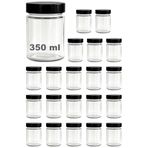 Afracam 350 ml Kavanoz Metal Derin Kapaklı 350 Cc Şeffaf Reçel, Marmelat Cam Kavanoz Deep 20 Adet (Siyah Kapak)