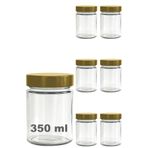 Afracam 350 ml Kavanoz Metal Derin Kapaklı 350 Cc Şeffaf Reçel, Marmelat Cam Kavanoz Deep 6 Adet (Altın Kapak)
