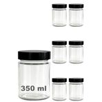 Afracam 350 ml Kavanoz Metal Derin Kapaklı 350 Cc Şeffaf Reçel, Marmelat Cam Kavanoz Deep 6 Adet (Siyah Kapak)