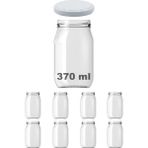 Afracam 370 cc Kavanoz Metal Beyaz Konserve Kapaklı 370 ml Şeffaf Cam Kavanoz 8 Adet