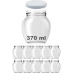 Afracam 370 cc Kavanoz Metal Beyaz Konserve Kapaklı 370 ml Şeffaf Yumurta Cam Kavanoz 10 Adet