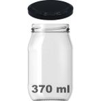 Afracam 370 cc Kavanoz Metal Siyah Konserve Kapaklı 370 ml Şeffaf Cam Kavanoz 1 Adet