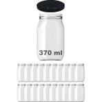 Afracam 370 cc Kavanoz Metal Siyah Konserve Kapaklı 370 ml Şeffaf Cam Kavanoz 20 Adet