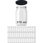 Afracam 370 cc Kavanoz Metal Siyah Konserve Kapaklı 370 ml Şeffaf Cam Kavanoz 40 Adet