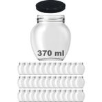 Afracam 370 cc Kavanoz Metal Siyah Konserve Kapaklı 370 ml Şeffaf Yumurta Cam Kavanoz 36 Adet