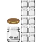 Afracam 40 cc Kavanoz Metal Gold Konserve Kapaklı 40 ml Şeffaf Küçük Numune Cam Kavanoz 10 Adet