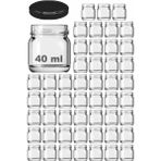 Afracam 40 cc Kavanoz Metal Siyah Konserve Kapaklı 40 ml Şeffaf Küçük Numune Cam Kavanoz 50 Adet