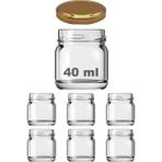 Afracam 40 ml Metal Gold Kapaklı 40 cc Şeffaf Numune Cam Kavanoz Küçük 6 Adet - Altın