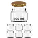 Afracam 400 Ml Kavanoz Metal Gold Konserve Kapaklı 400 Cc Şeffaf Magnolya Cam Kavanoz 6 Adet